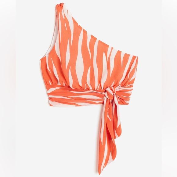 Orange and White One-Shoulder Top - Picture 1 of 2